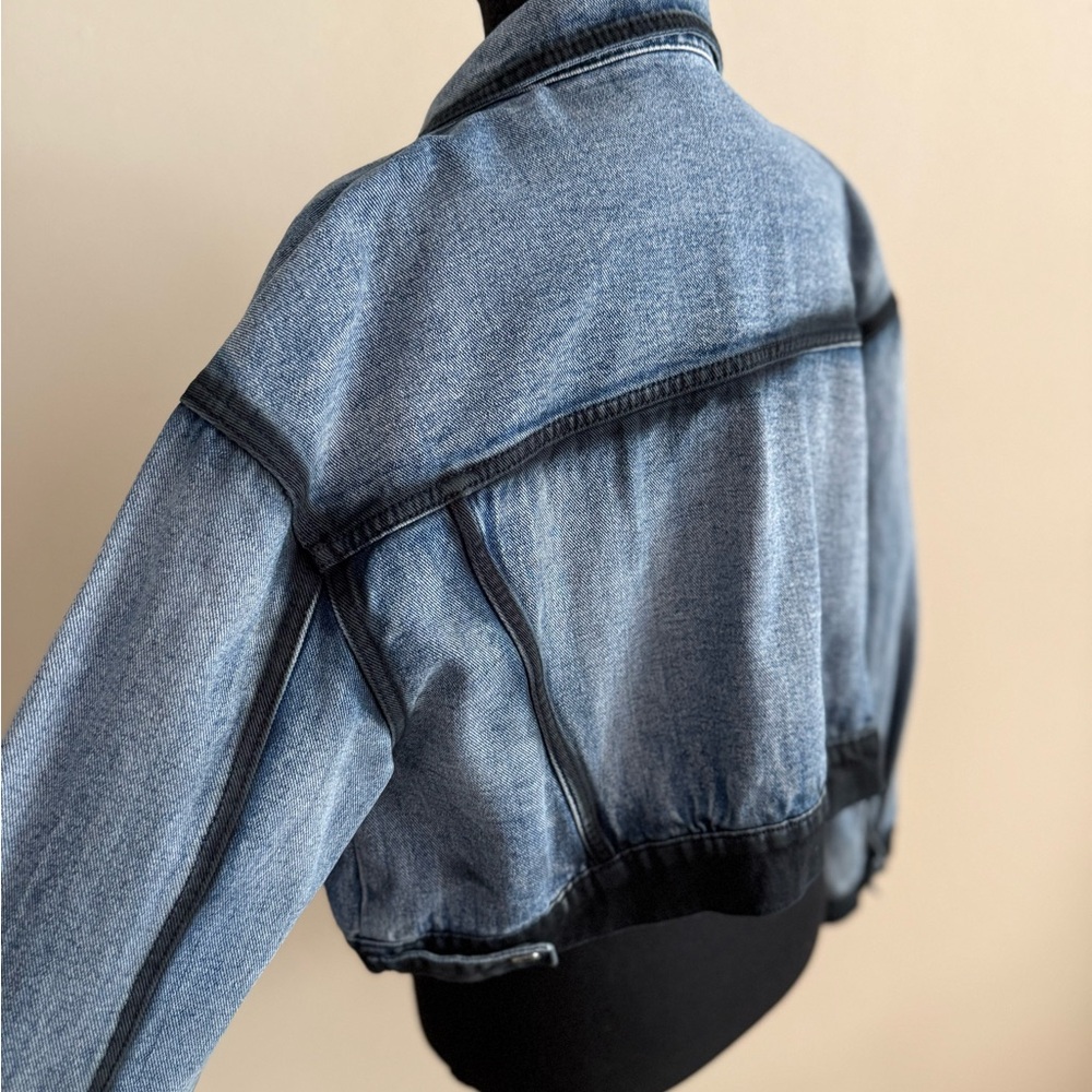 PrettyLittleThing Acid Wash Cropped Denim Jacket Oversized Boxy US 6 - Picture 5 of 11